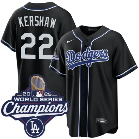 Clayton Kershaw Los Angeles Dodgers Black Lights Out 2025 World Series Champions Jersey