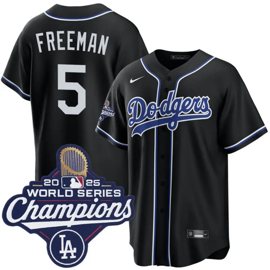 Freddie Freeman Los Angeles Dodgers Black Lights Out 2025 World Series Champions Jersey