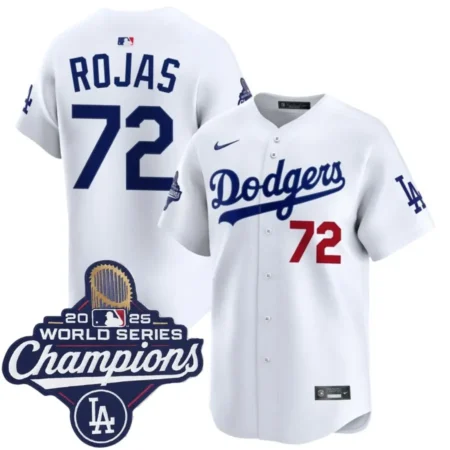 Miguel Rojas #72 Dodgers White Home Limited 2025 World Series Champions Jersey
