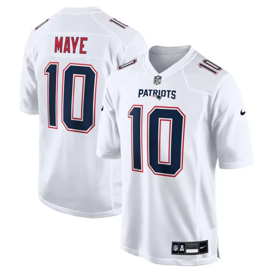 New England Patriots Drake Maye Tundra White Game Jersey