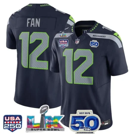 12s Fan Seahawks Navy Bowl LX 50th USA 250 Patch Limited Jersey Stitched