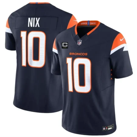 Denver Broncos #10 Bo Nix Navy 2025 C Patch Limited Stitched Jersey