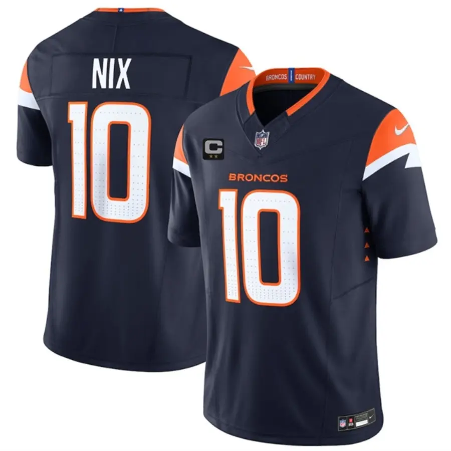 Denver Broncos #10 Bo Nix Navy 2025 C Patch Limited Stitched Jersey