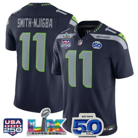 Jaxon Smith-Njigba Seahawks Navy Bowl LX 50th USA 250 Patch Limited Jersey Stitched