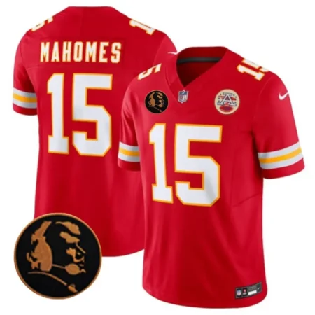 Kansas City Chiefs #15 Patrick Mahomes Red John Madden Patch Stitched Jersey.