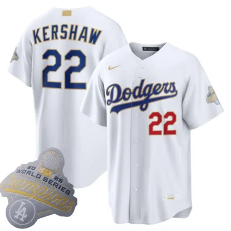 Dodgers Clayton Kershaw White 2026 Gold Collection Jersey Stitched