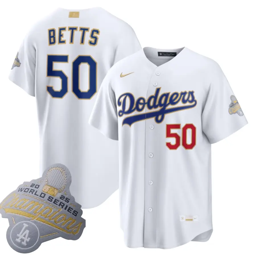 Los Angeles Dodgers Mookie Betts Nike White 2026 Gold Collection Stadium Jersey