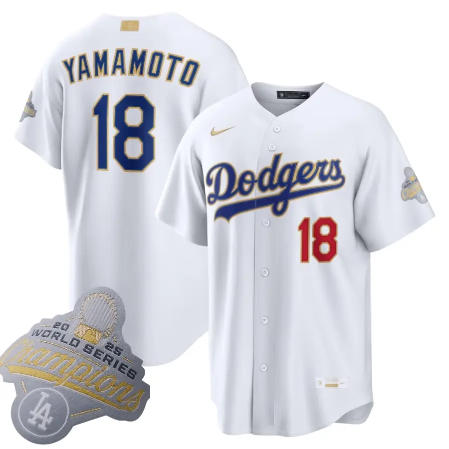 Los Angeles Dodgers Yoshinobu Yamamoto Nike White 2026 Gold Collection Stadium Jersey