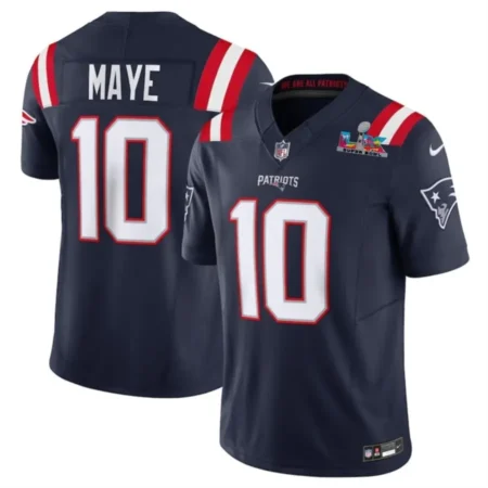 New England Patriots #10 Drake Maye Navy 2026 Bowl LX PatchLimited Stitched Football Jersey