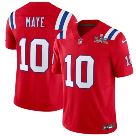 New England Patriots #10 Drake Maye Red 2026 Bowl LX Patch Limited Stitched Football Jersey