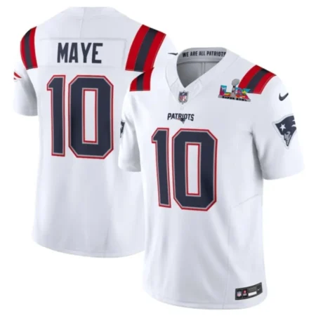 New England Patriots #10 Drake Maye White 2026 Bowl LX Patch Limited Stitched Football Jersey