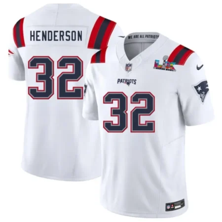New England Patriots #32 TreVeyon Henderson White 2026 Bowl LX Patch Vapor Limited Stitched Football Jersey