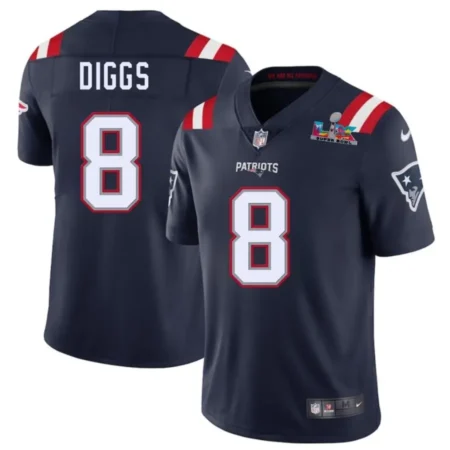 New England Patriots #8 Stefon Diggs Navy 2026 Bowl LX Patch Vapor Limited Stitched Football Jersey
