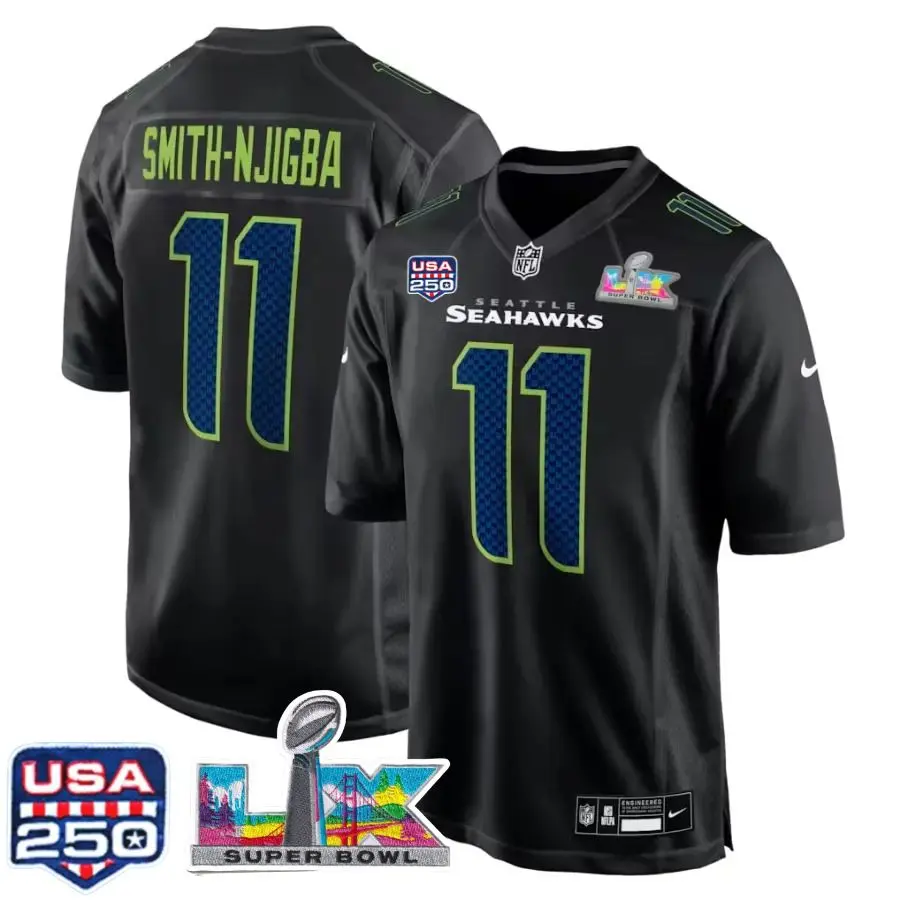 Seahawks Jaxon Smith-Njigba Black 2026 Bowl LX Patch Carbon Fashion Game Jersey Stitched