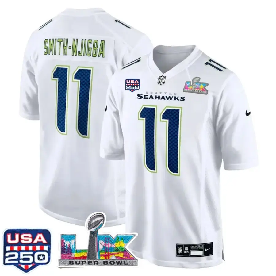 Seahawks Jaxon Smith-Njigba White Bowl LX Patch Tundra Fashion Game Jersey Stitched