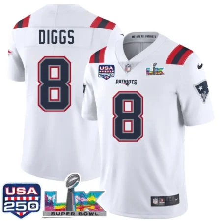 Stefon Diggs Patriots White Bowl LX USA 250 Patch Limited Jersey Stitched