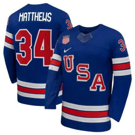 USA #34 Auston Matthews Royal 2026 Stitched Jersey