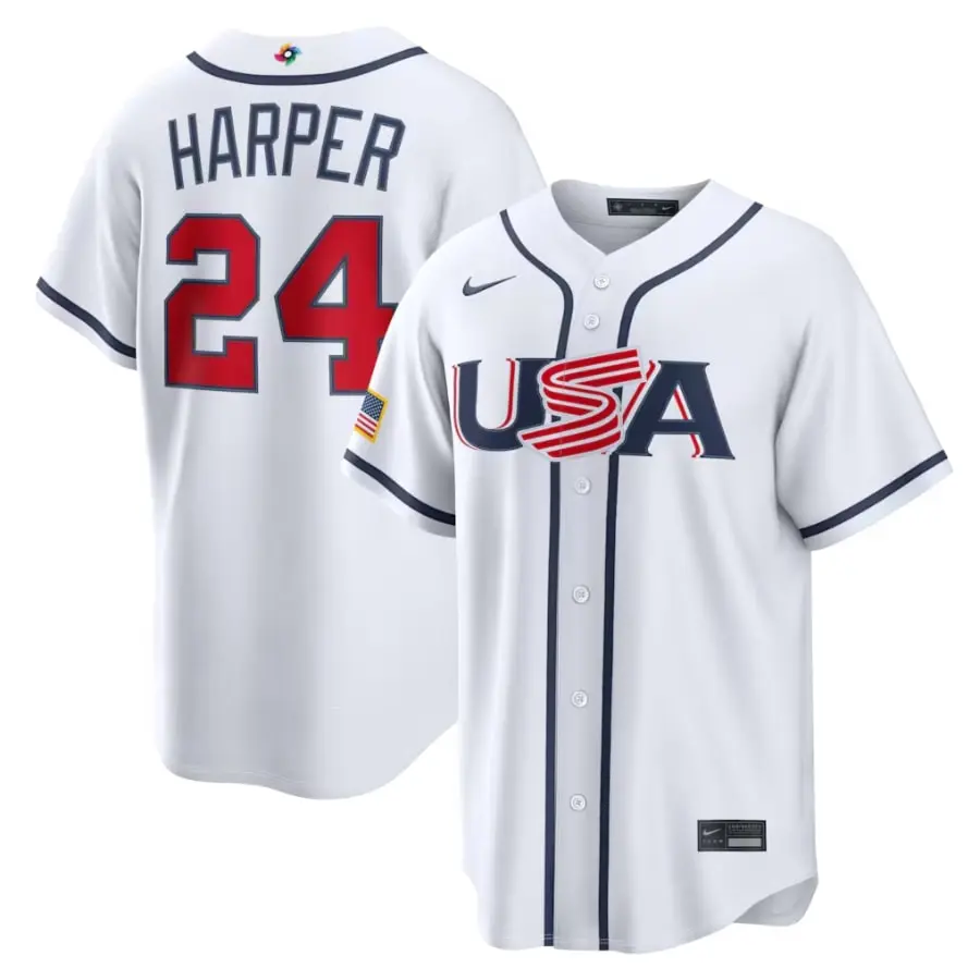 USA Baseball Bryce Harper White 2026 World Baseball Classic Home Stadium Jersey