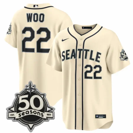 Bryan Woo Seattle Mariners 2026 Cream Alternate Stadium Jersey Stitched