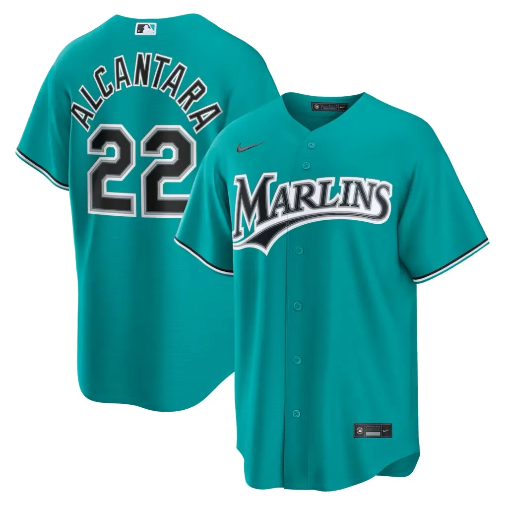Miami Marlins Sandy Alcantara Teal Alternate Stadium Jersey