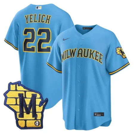 Milwaukee Brewers Christian Yelich Light Blue Road Jersey