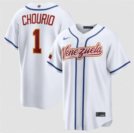 Venezuela Baseball #1 Jackson Chourio White 2026 World Baseball Classic Home Stadium Stitched Jersey