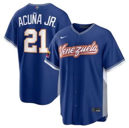 Venezuela Baseball #21 Ronald Acuña Jr. Blue 2026 World Baseball Classic Road Stadium Stitched Jersey